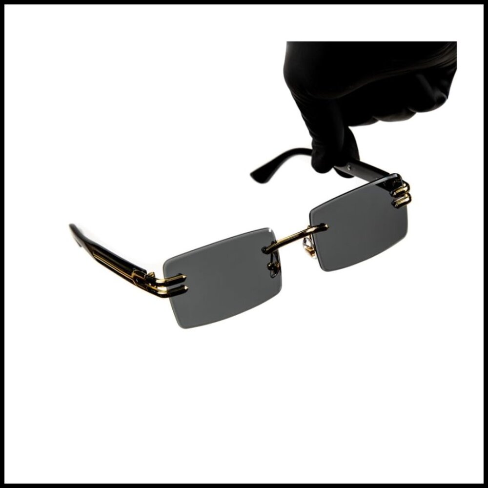 Retro Square Rimless Sunglasses Gold Frame Gradient Lens Unisex Trendy Hip Hop